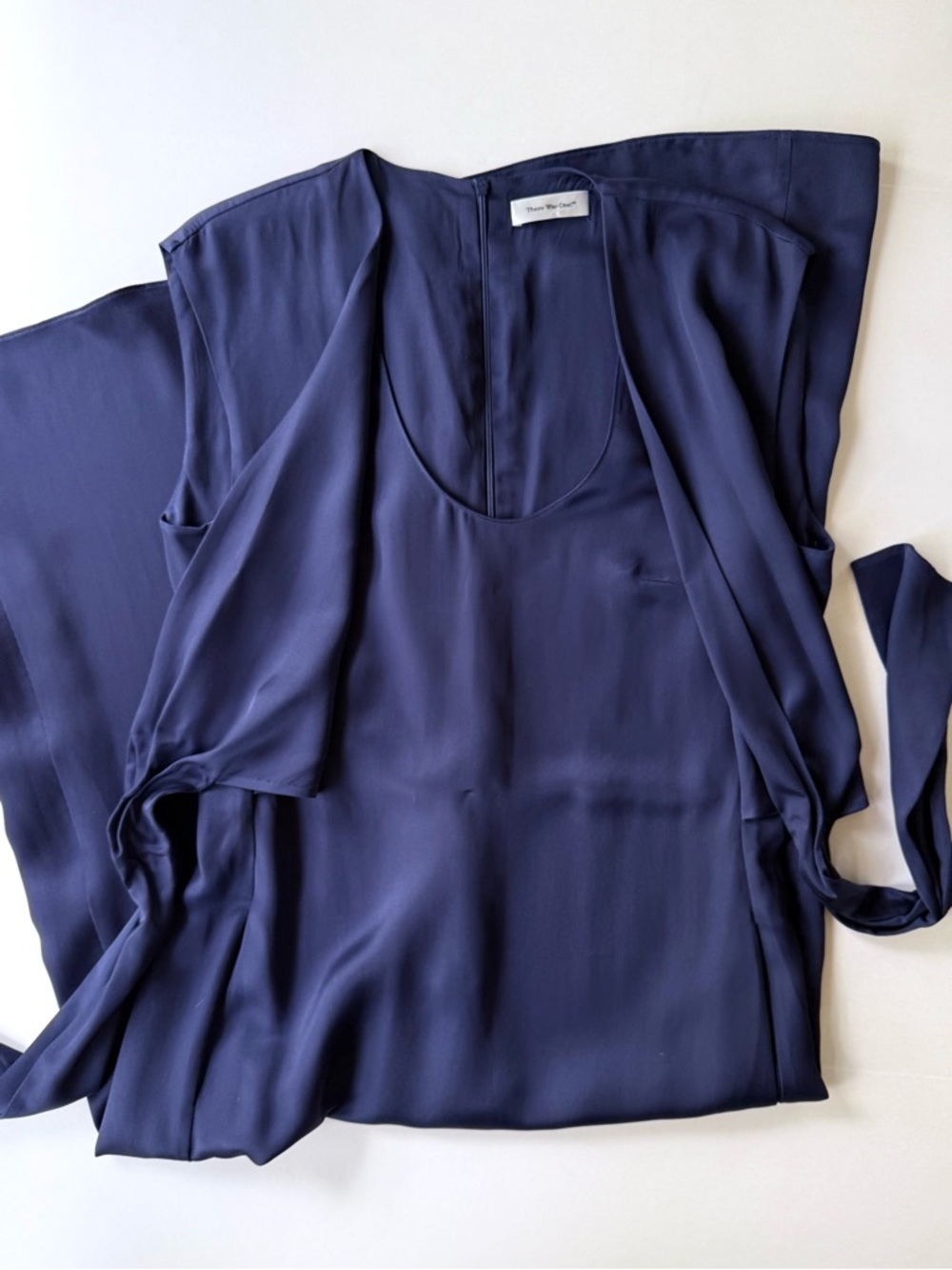 There Was One Knot Detail Navy Satin Midi Dress Made in Italy Farfetch 44 8 $520 - Picture 13 of 16